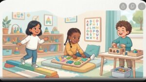 Ребенок 2-3 лет занимается сенсорными играми для развития речи в центре интеллектуального развития